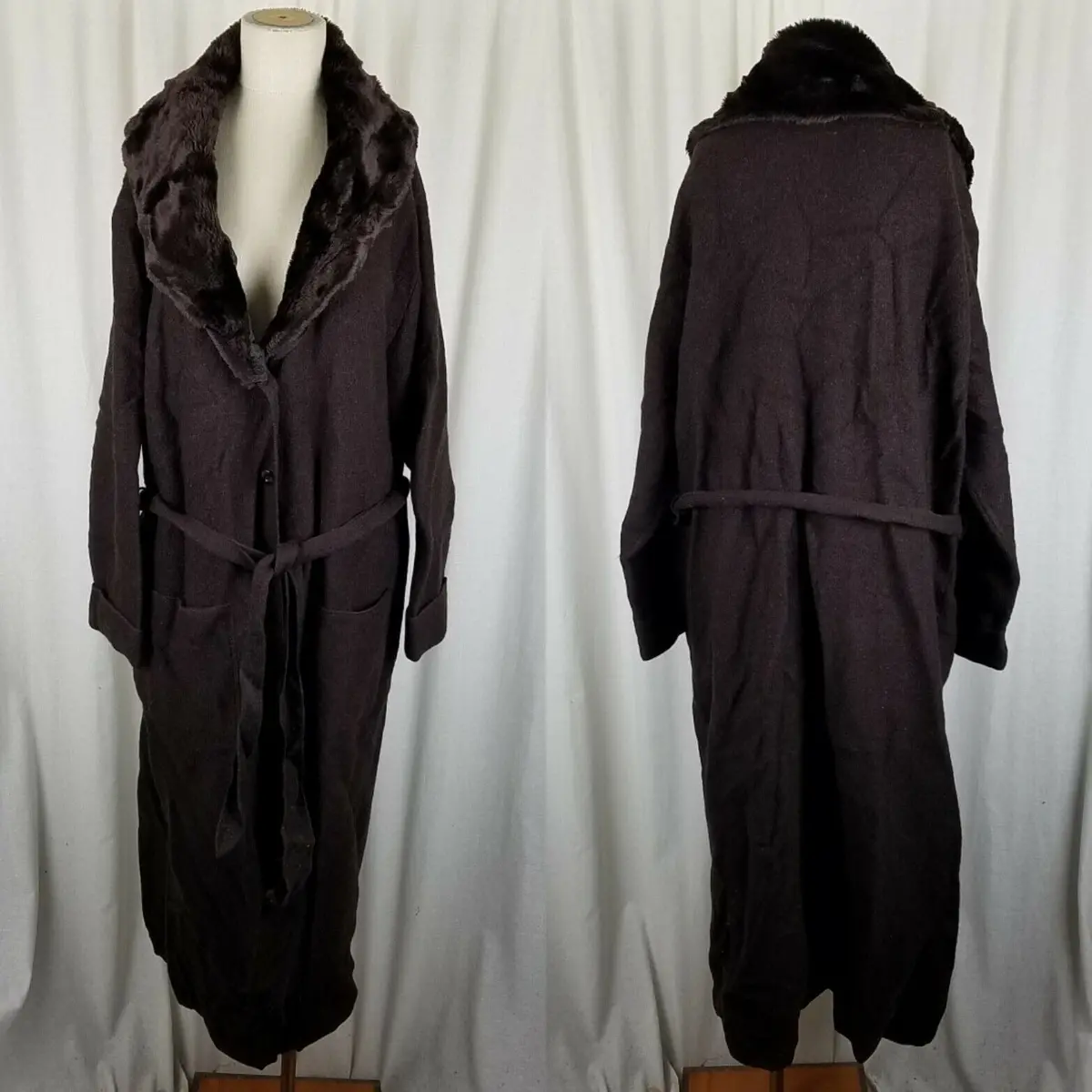 Jessica Holbrook Maxi Wool Fur Collar Cardigan Sweater Coatigan Womens 1X Plus 1