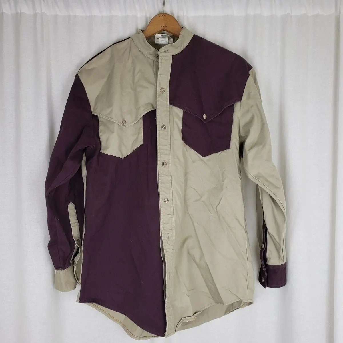 Western Reflex Colorblock Cowboy Banded Collar Chambray Canvas Shirt Mens M Usa 1