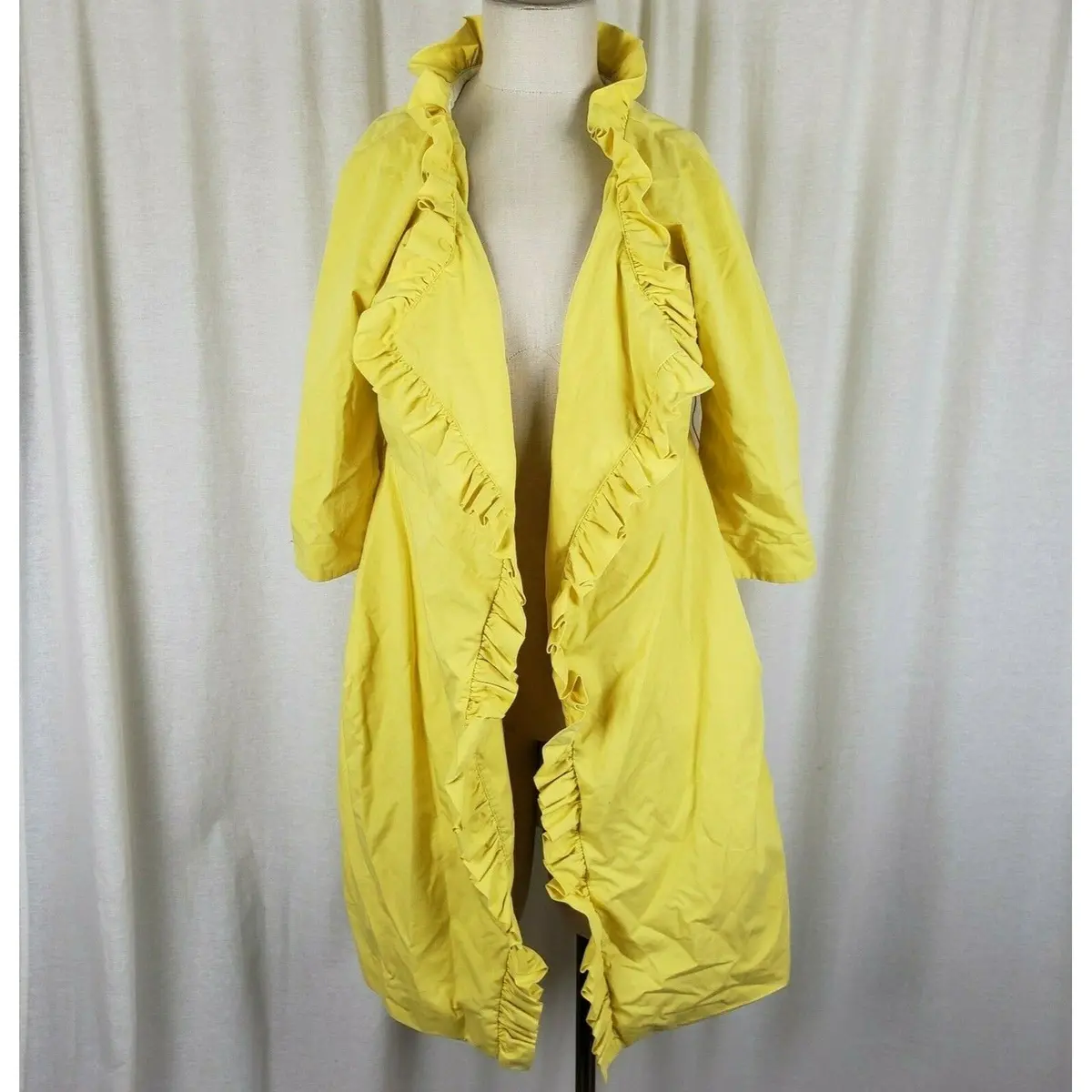 J.Crew Ruffle Open Front Swing 3/4 Sleeve Long Jacket Coat Womens 4P Cotton Sun 1