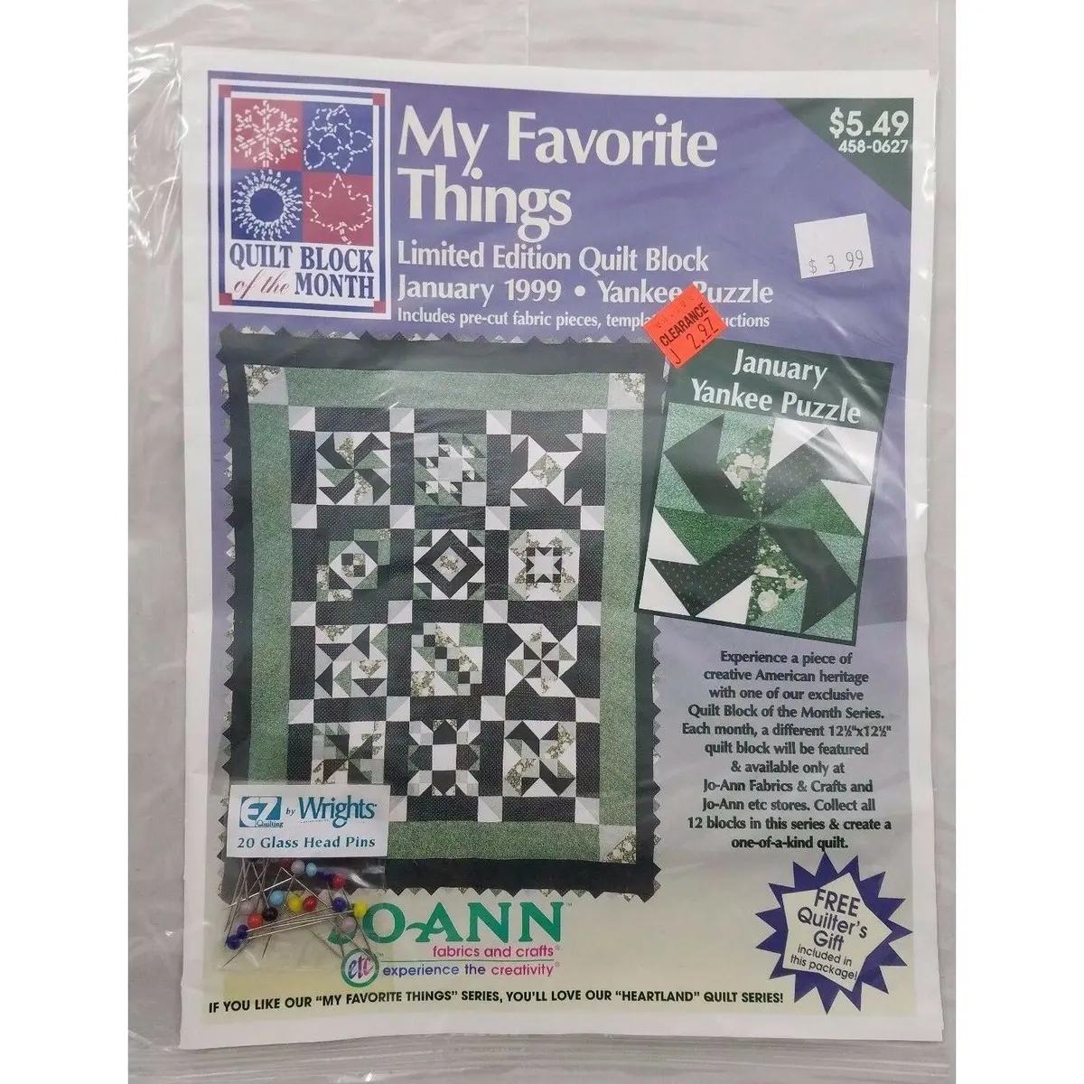 Joann My Favorite Things Quilt Block Of The Month January 1999 Yankee Puzzle 1