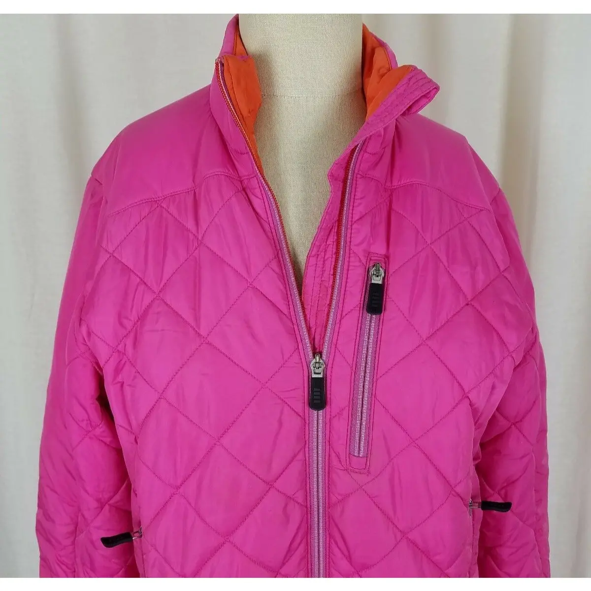 Lands End Quilted Insulated Hot Pink Lightweight Full Zip Up Jacket Womens S 6 8 2