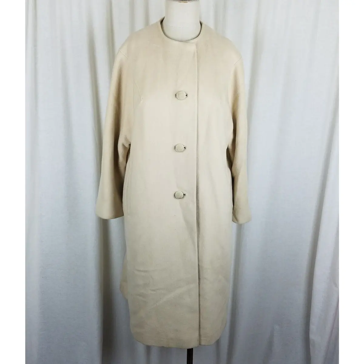 Vintage Cashmere Mink 50S 60S Jackie O Mod Mcm Wool Collarless Peacoat Womens 12 1