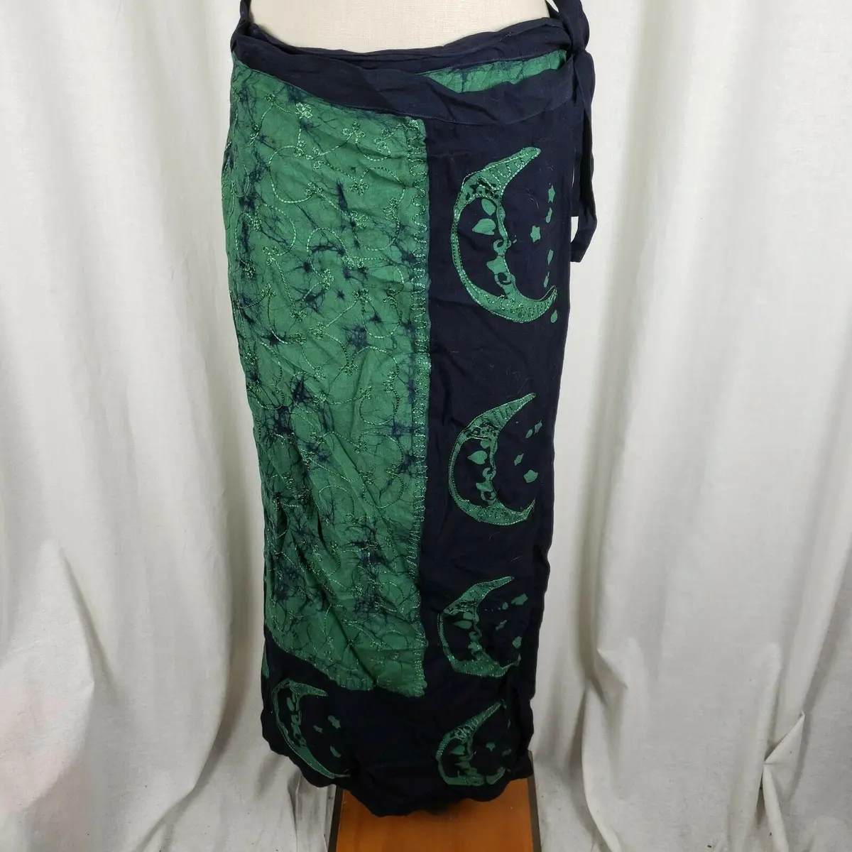 Ethnic Dreams Half Moon Wrap Skirt Long Maxi Hippie Boho Pagan Witch Womens M 1