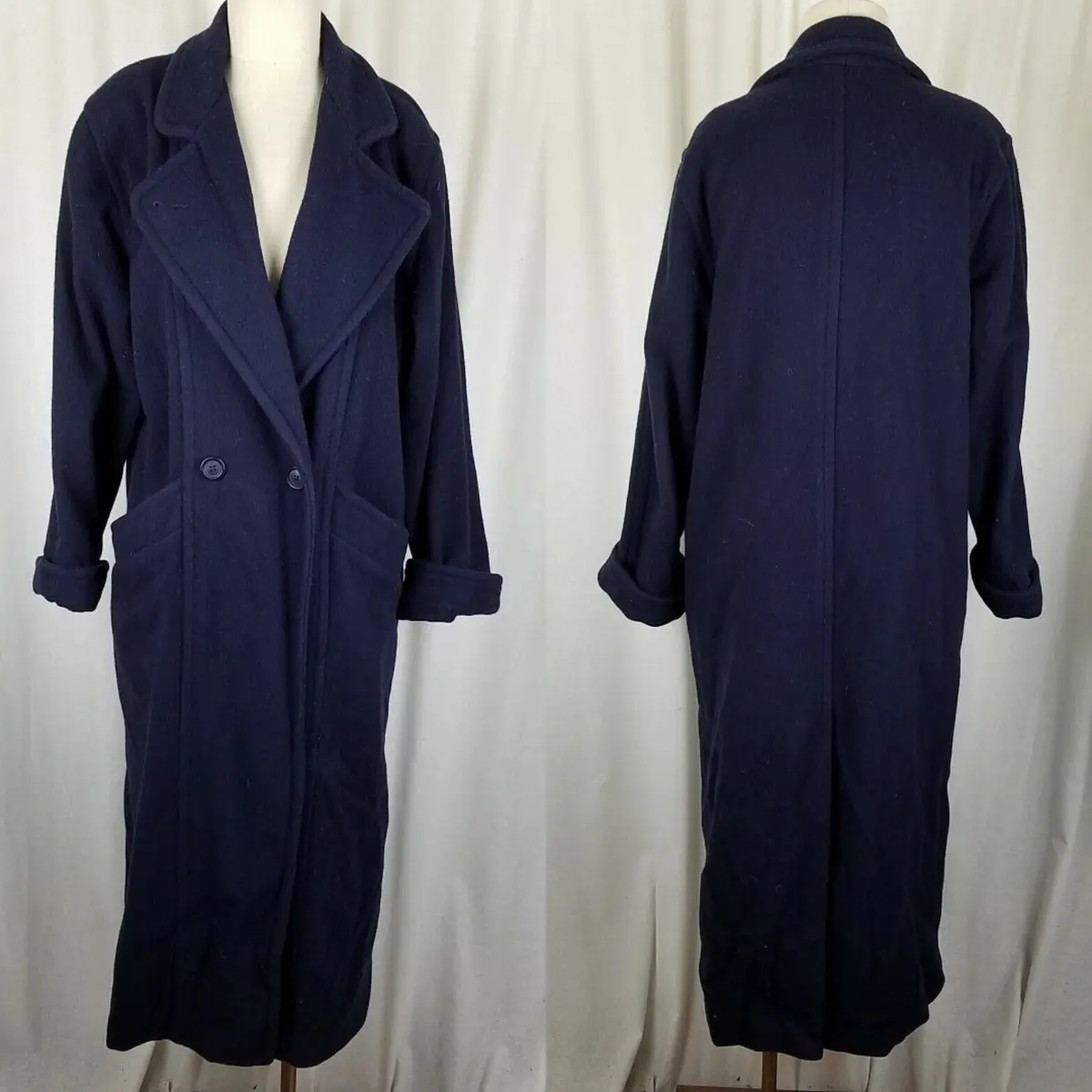 Ll Bean Wool Peacoat Long Maxi Womens M L Vintage 80S Oversized Baggy Navy Blue 1