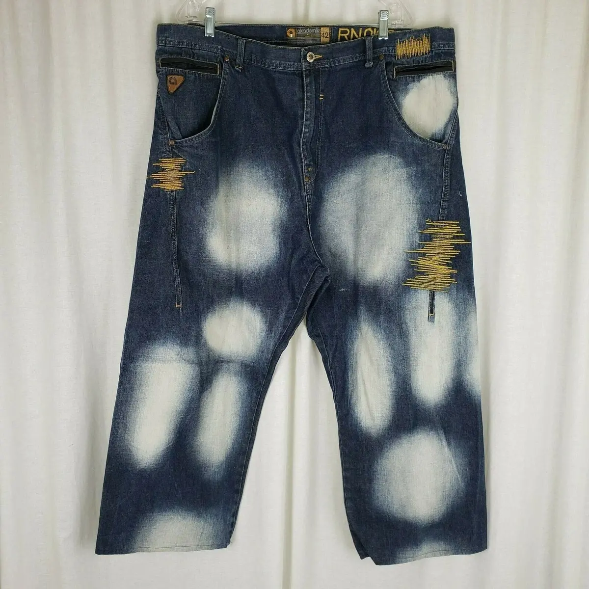Akademiks Splash Embroidered Hip Hop Street Baggy Denim Blue Jeans Mens 42 X 26 1