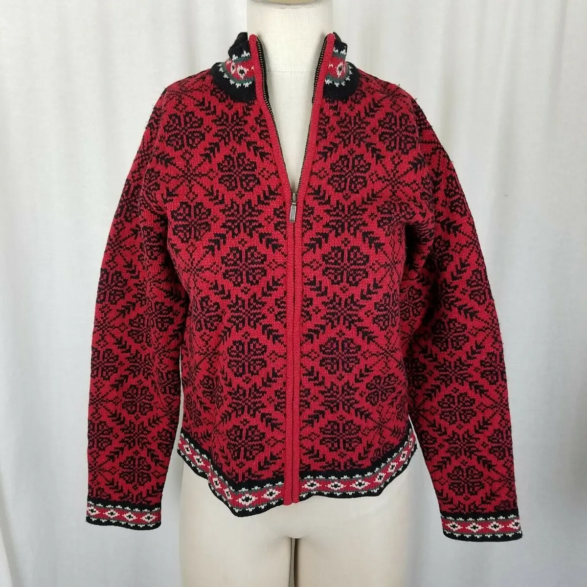 Ll Bean Merino Wool Nordic Fair Isle Zip Up Cardigan Sweater Jacket Womens Xs 1