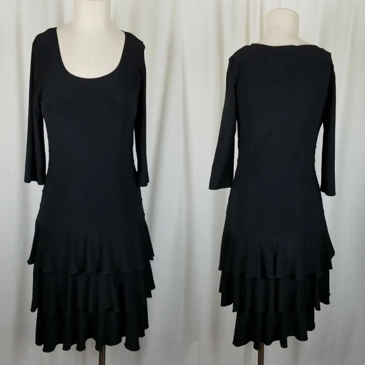 Evelyn & Arthur Nueva 3/4 Sleeve Ruffle Dress Little Black Women 6 Scoop Neck 1