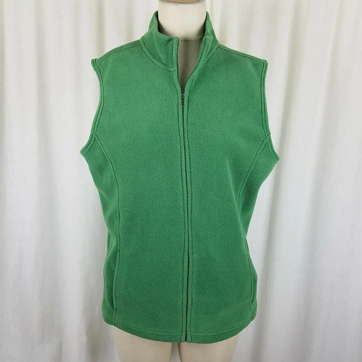 Ll Bean Fleece Vest Womens Xl Full Zip Up Bright Green Stretch Funnel Neck 1