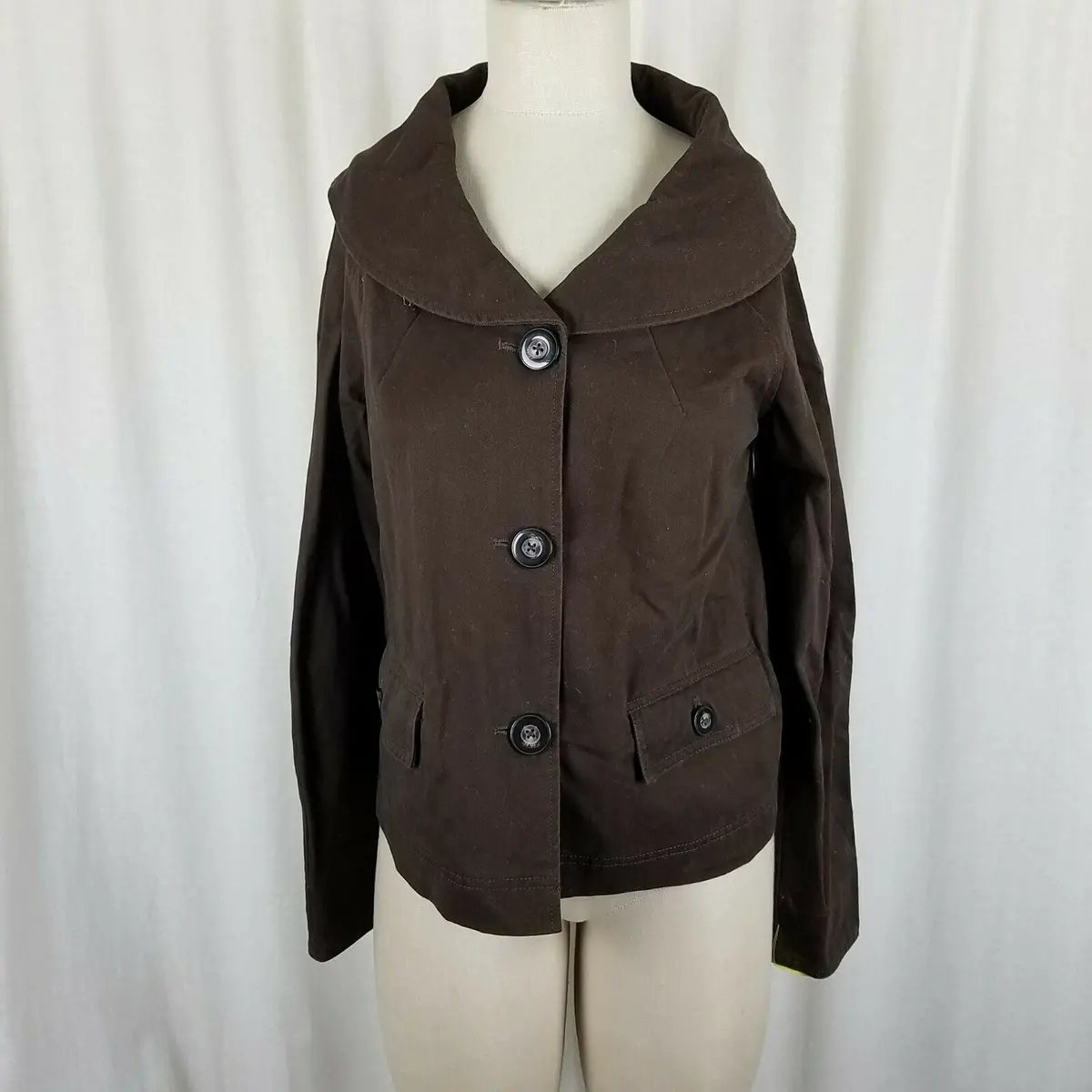 Chadwick's Chocolate Brown Blazer Jacket Womens 6 Wide Peter Pan Shawl Collar 1