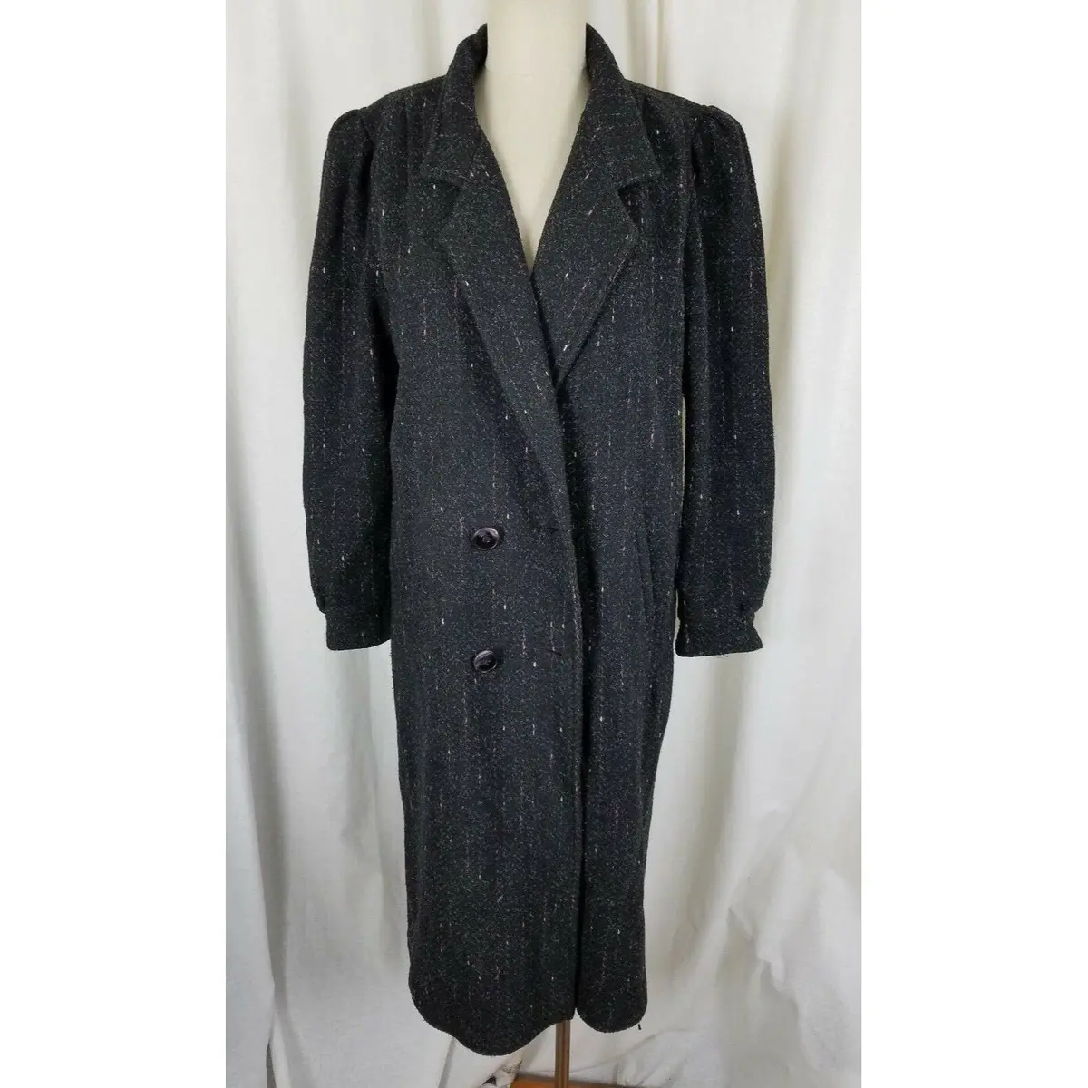 Vintage Karizma Pink Striped Winter Wool Long Maxi Peacoat Coat Womens 10 Black 1