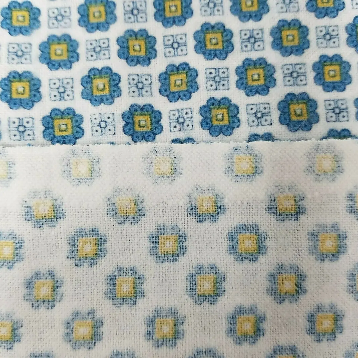 Mid Century 50S Square Floral Boxer Print Flannel Fabric Cotton 1 Yard Material 2