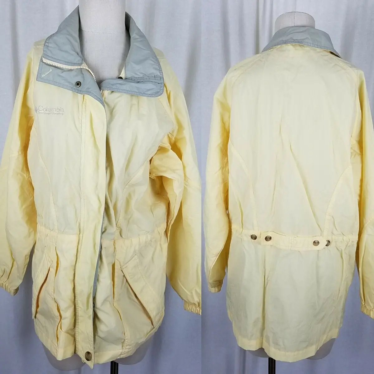 Columbia All Weather Long Rain Jacket Short Coat Womens S Vintage Yellow Gray 1