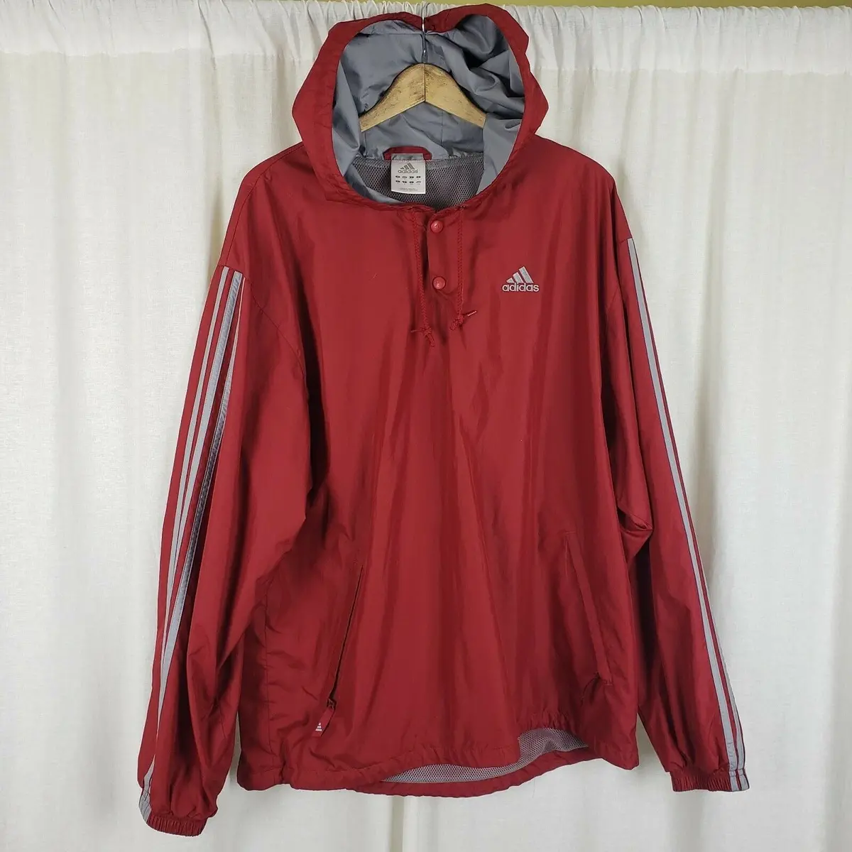 Vintage Y2k Adidas Hooded Snap Henley Rain Wind Jacket Mens L Nylon Mesh Lined 1