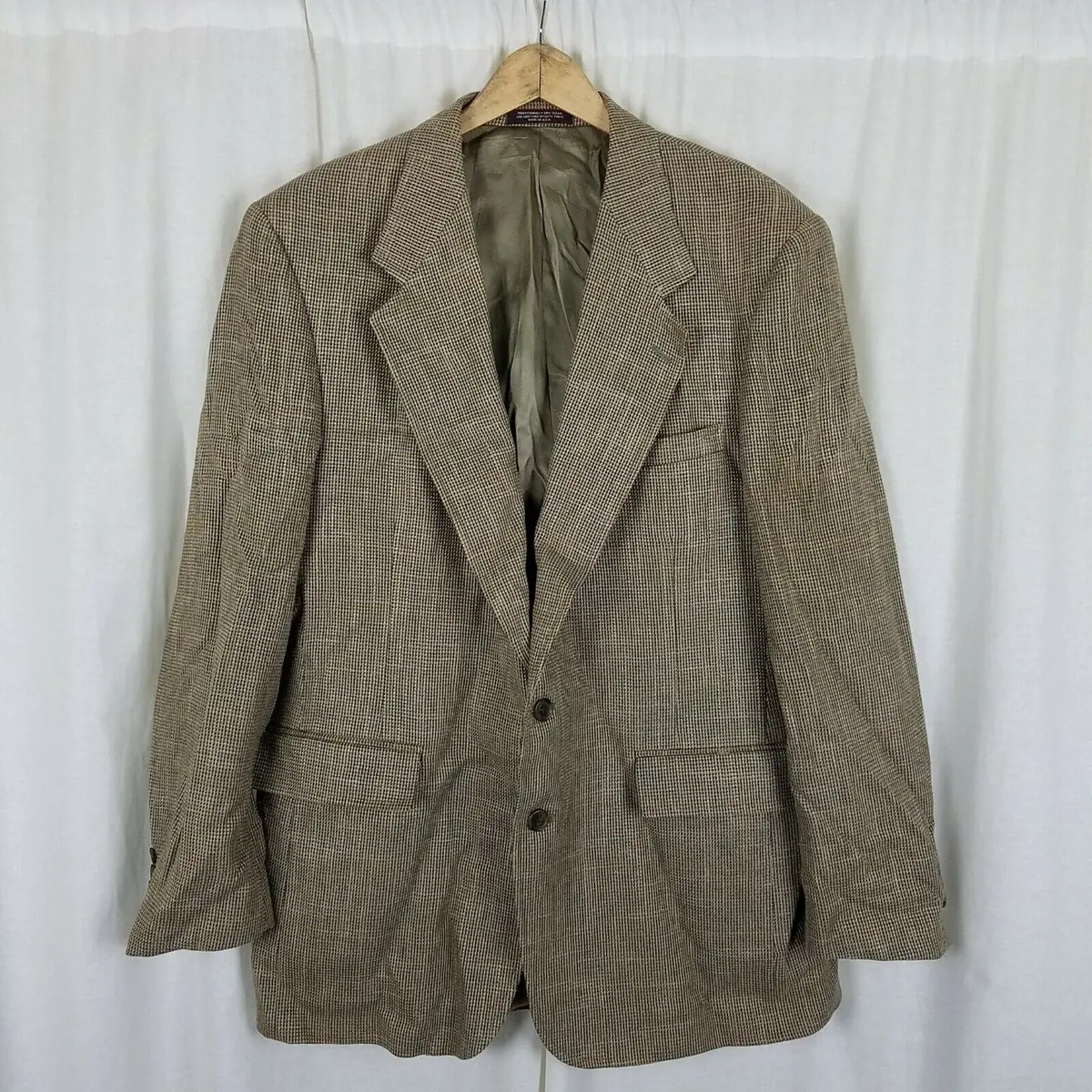 Evan Picone Filenes Wool Checked Sport Coat Jacket Blazer Mens 44 Brown Tan Usa 1