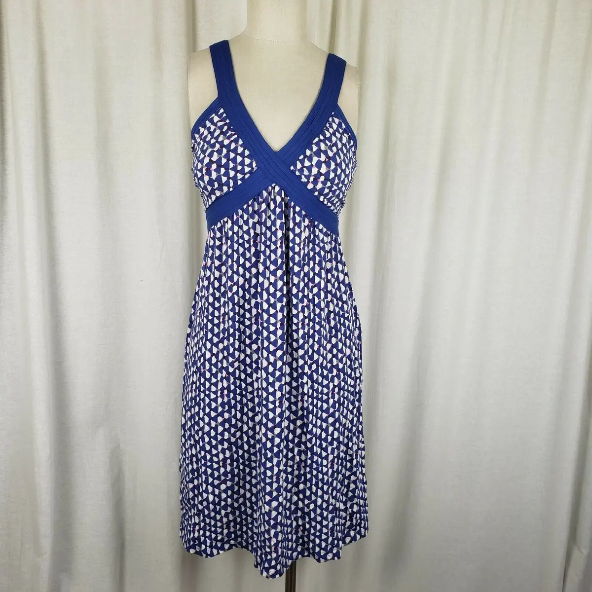 Boden Crisscross Halter Summer Twirl Dress Sundress Womans 4 Blue Geometric 1