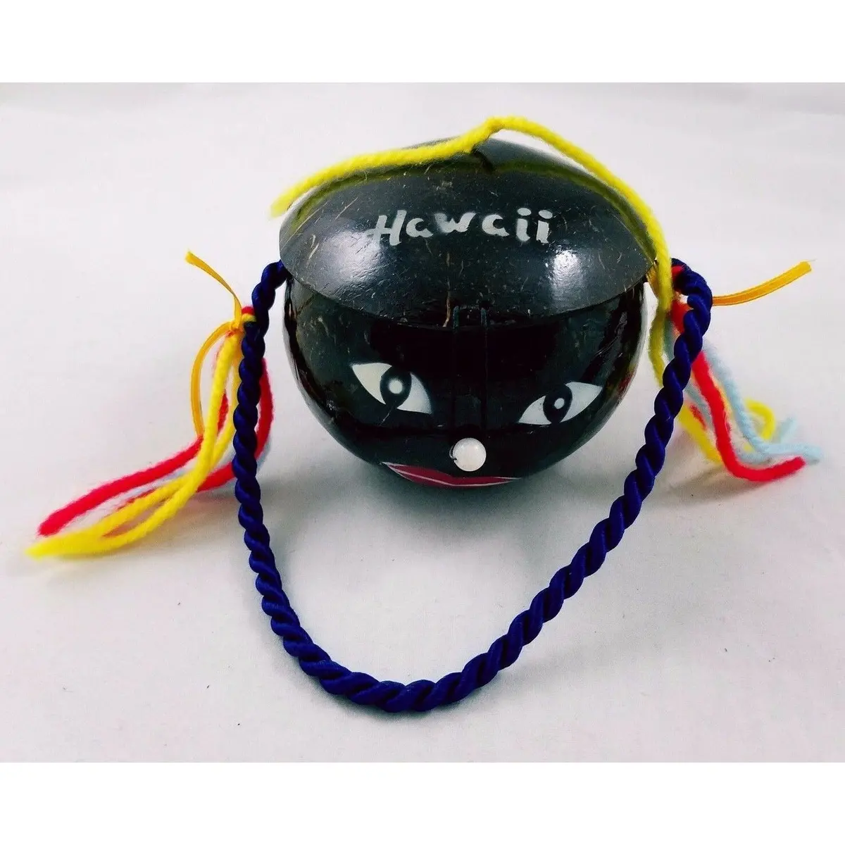 Vintage 1950S Painted Coconut Shell Girls Head Purse Tiki Kitsch Hawaii Souvenir 1