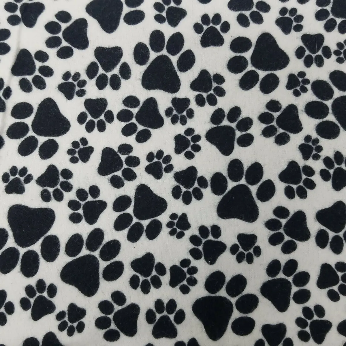 Black & White Paw Prints Fabric Screenprinted Approx 1/2 Yard Dogs Cats Puppies 1