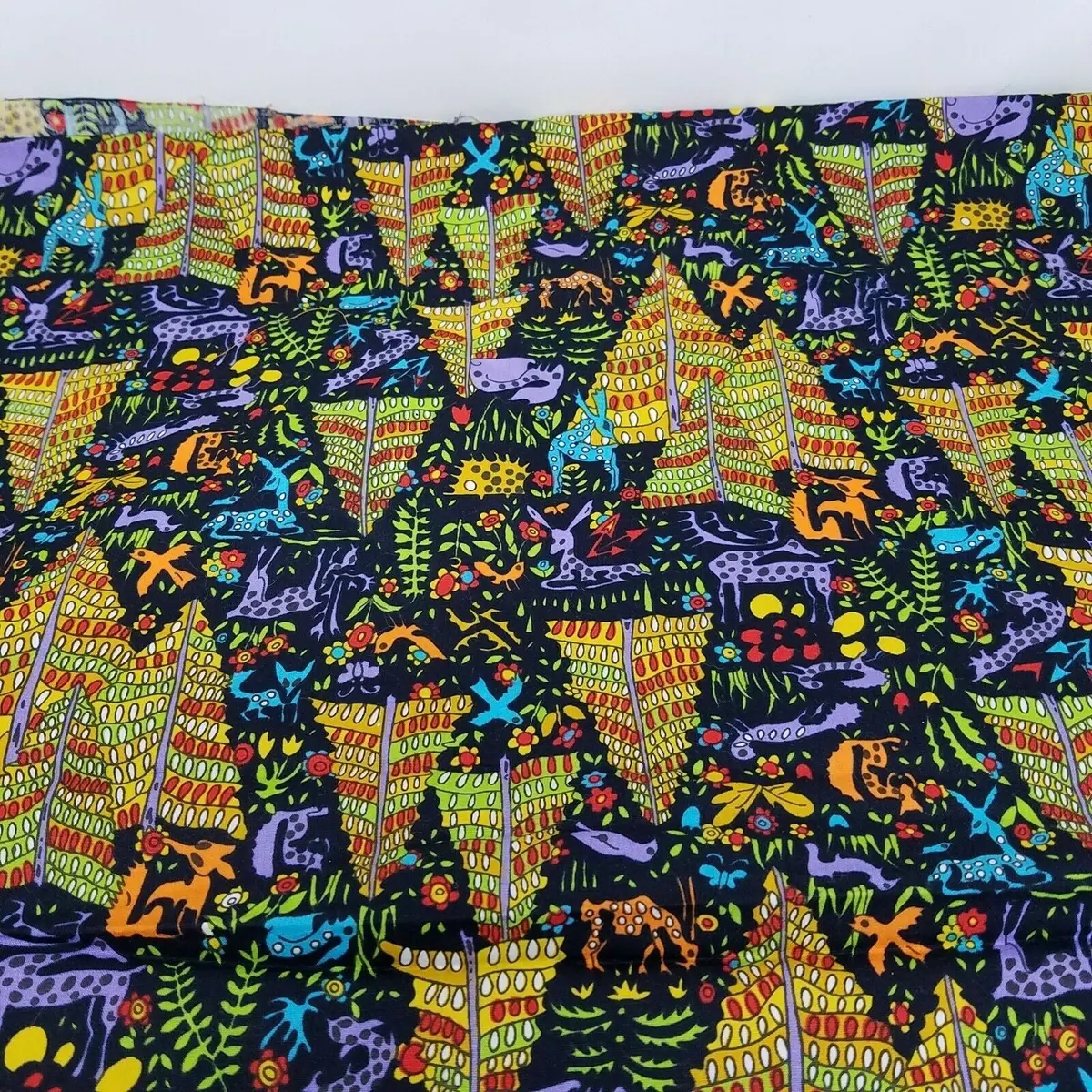 Vintage Whimsical Abstract Wild Animals Fabric 2.5 Yards Material Psychedelic 1