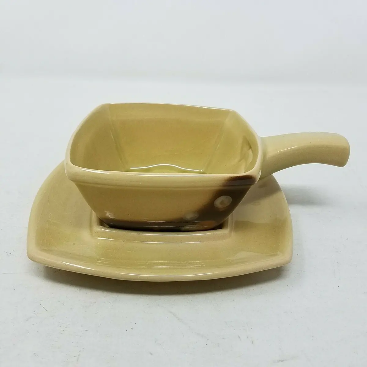 Astral Pattern Philippe Lambert De Beauce Canada Pottery Handled Bowl Saucer 70S 1