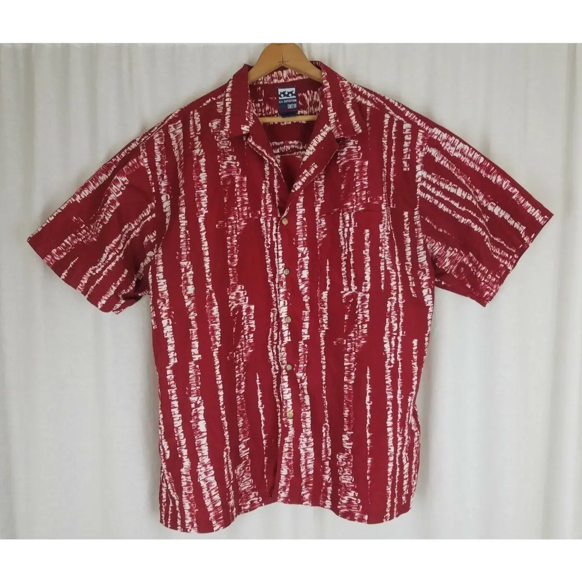 Vintage Us Expedition Short Sleeve Painted Camp Polo Hawaiian Shirt Mens Xl Red 1