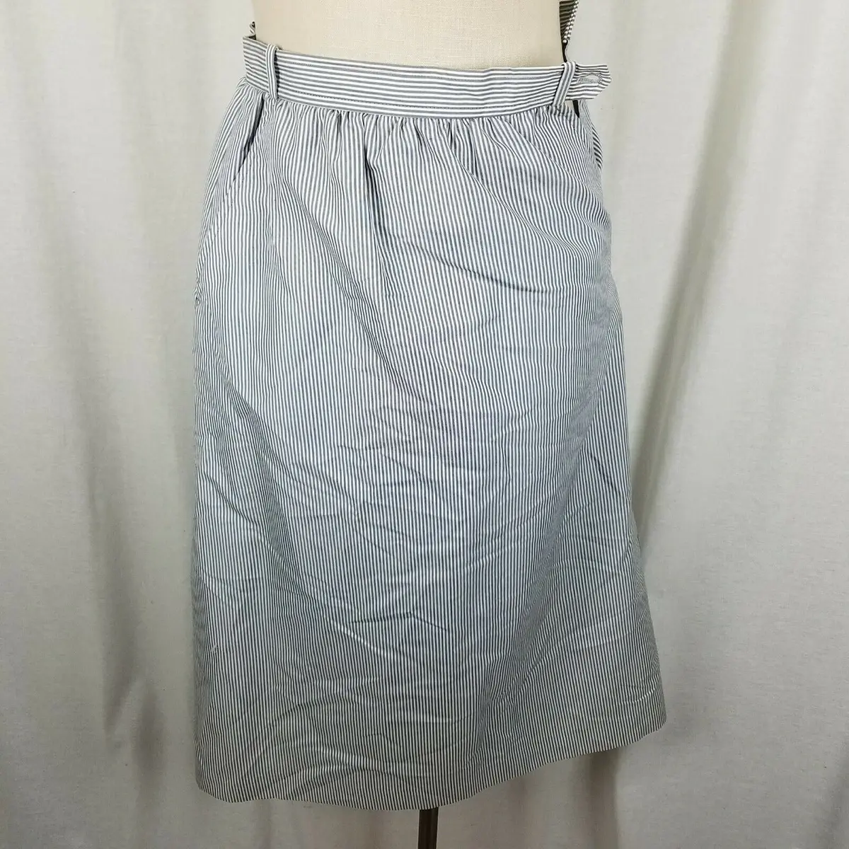 Peabody House Pbd Blue Railroad Stripes Pinstriped Aline Skirt Womens 7 Career 1