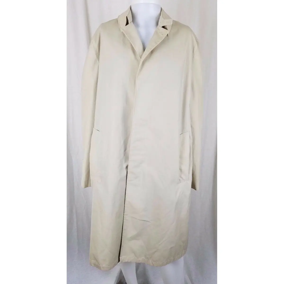 Vintage Brent Placket Front Lightweight Rain Trench Coat Mens M L Plaid Lining 1