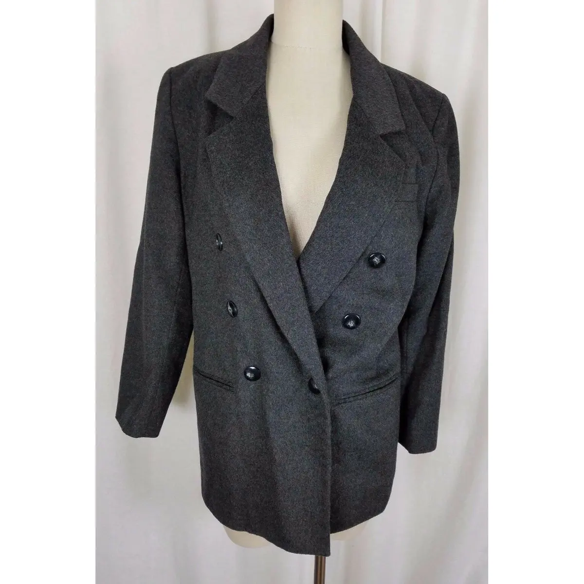 Lord & Taylor Petites Wool Cashmere Gray Double Breasted Blazer Jacket Womens Pm 1