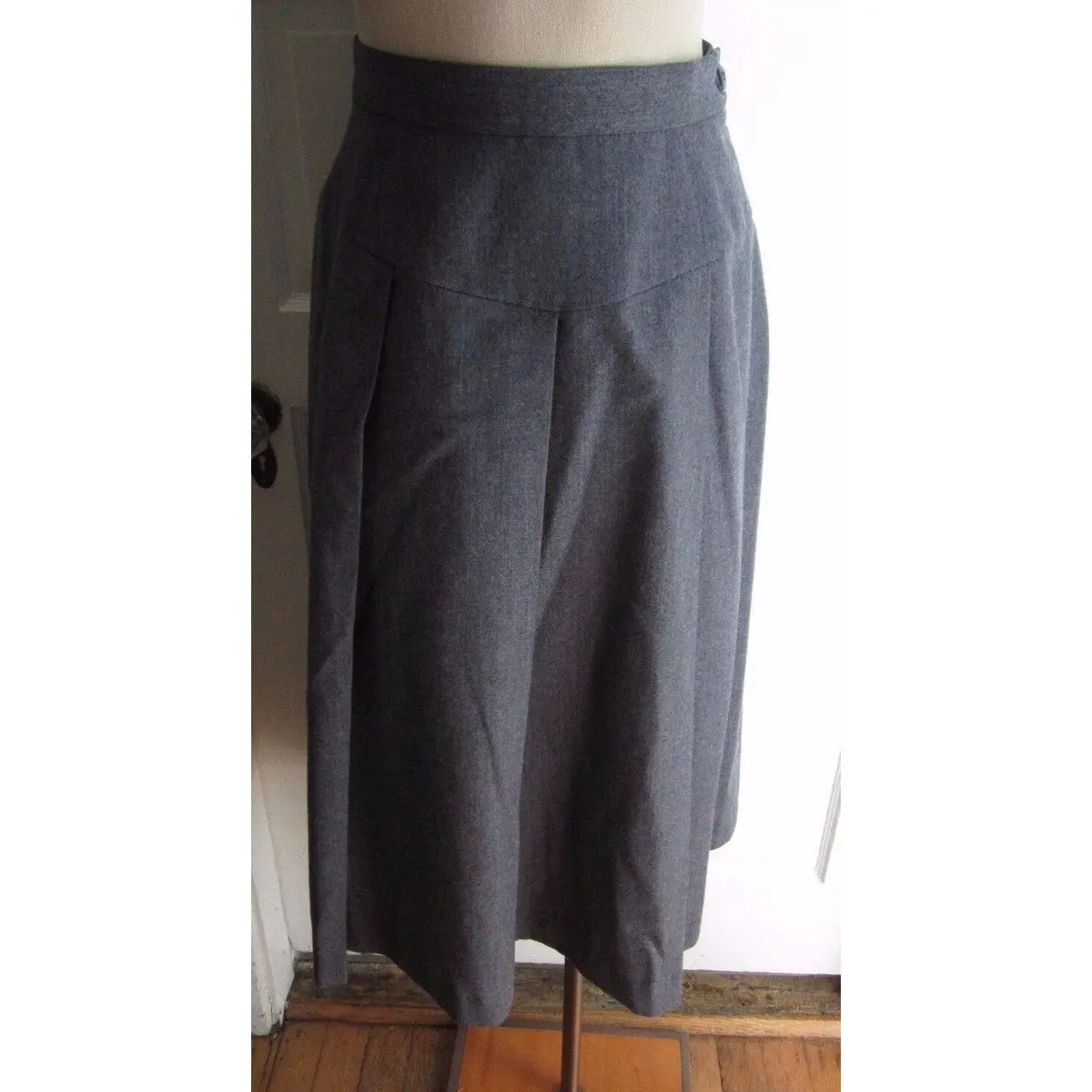 Vintage John Meyer Wool Box Or Side Pleated Midi Skirt Womens 8 Gray 1970S Gray 1