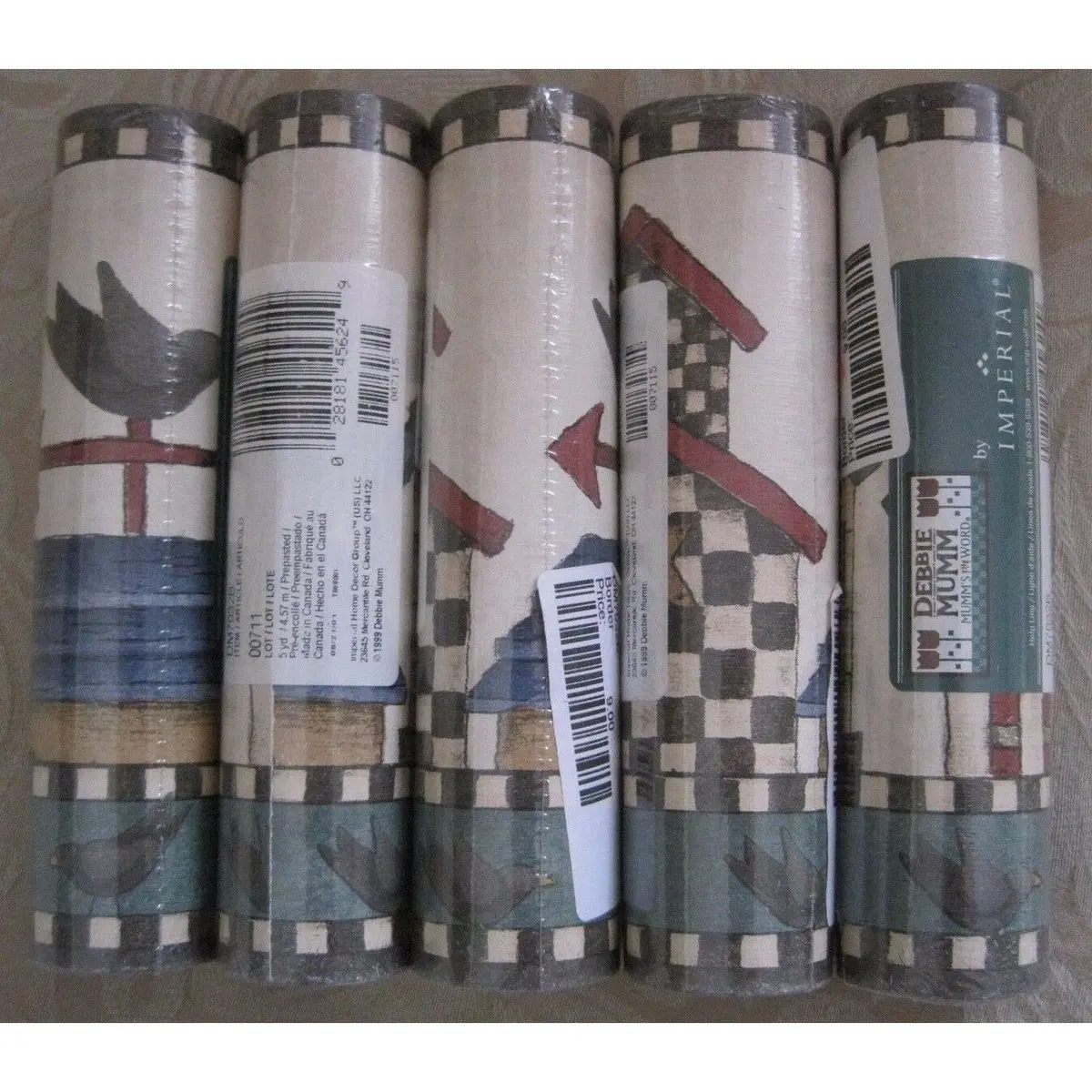 Lot Of 5 Debbie Mumm Mumm's Word Birds Wallpaper Border 5 Rolls 25 Yds Dm7032b 1