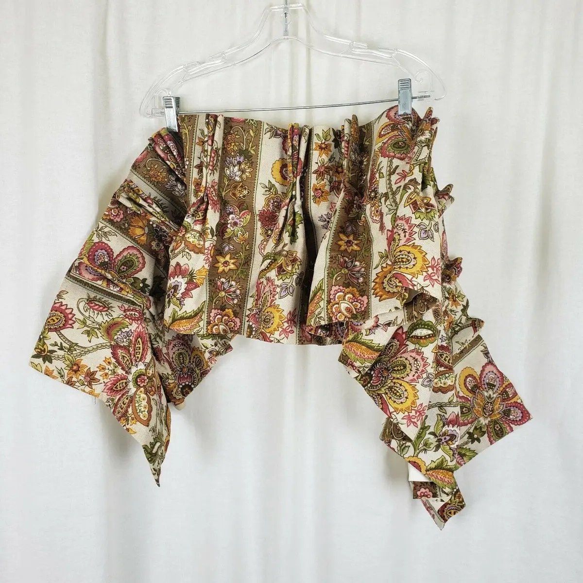 Vintage 70S Floral Jacobian Paisley Colonial Pinch Top Curtains Valance 12X51 1