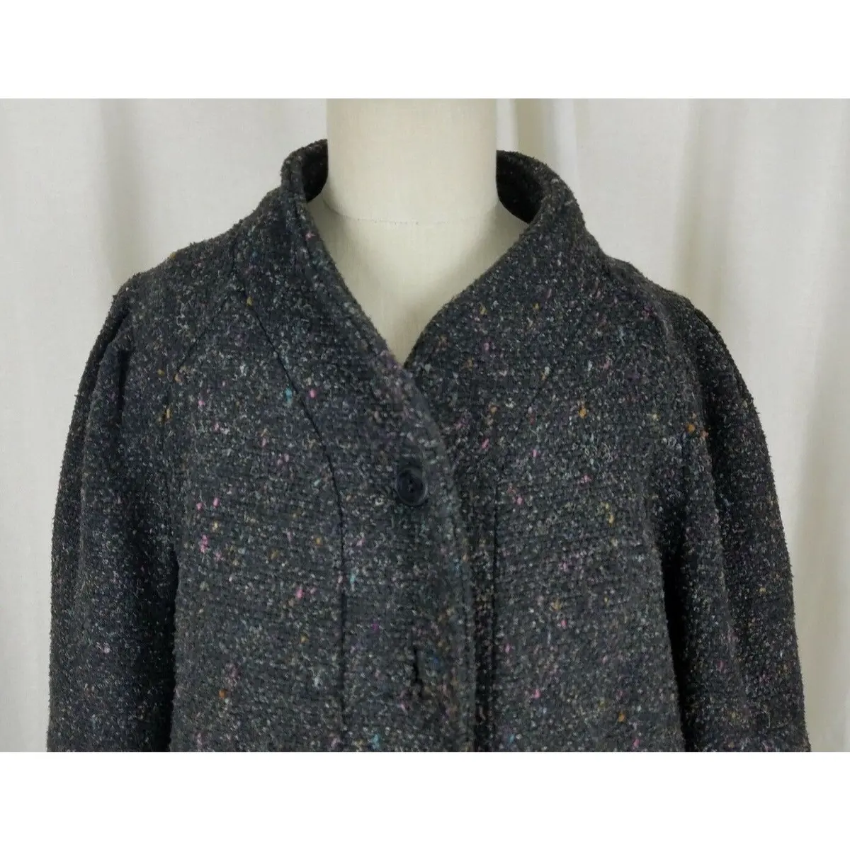Vintage Saril Black Wool Speckled Short Peacoat Bomber Jacket Womens L Usa Knit 2