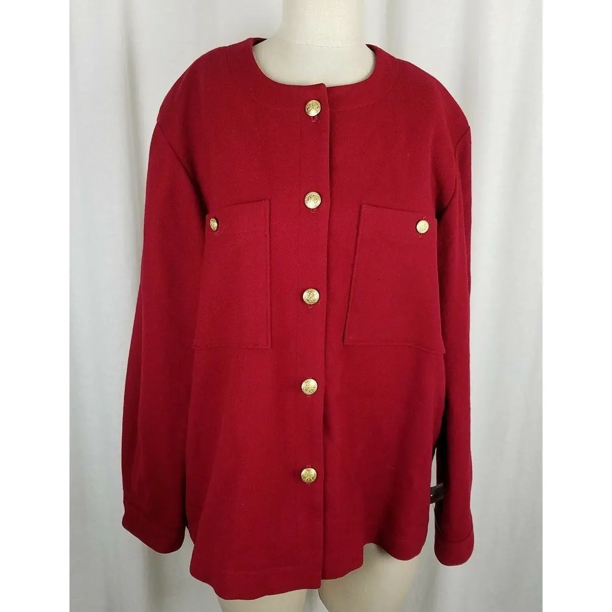 Vintage Ll Bean Collarless Wool Jacket Blazer Womens 20 Plus Usa 80S Gold Button 1