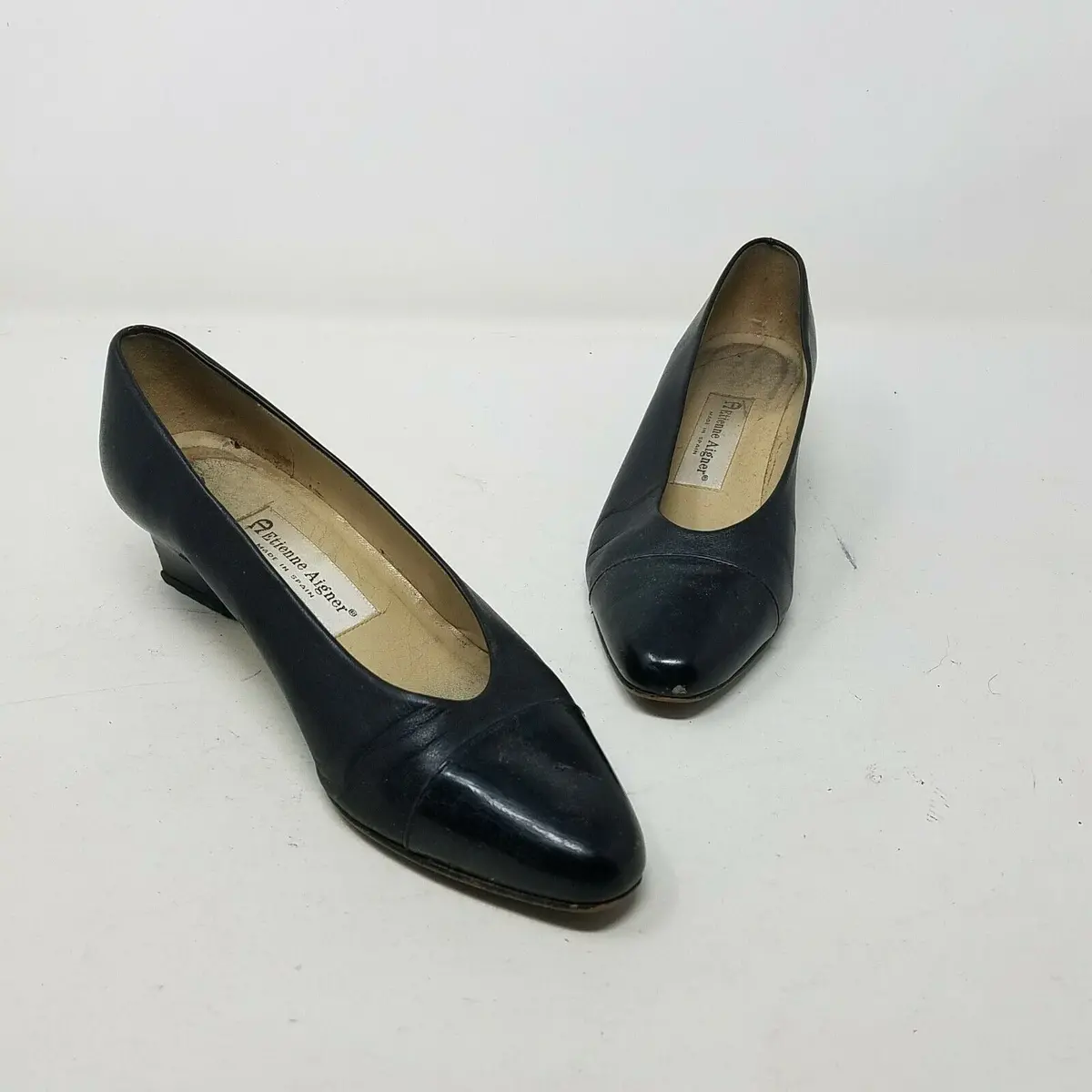 Etienne Aigner Ann Marie Black Leather Pumps Shoes Kitten Heels Low Womens 6.5M 1
