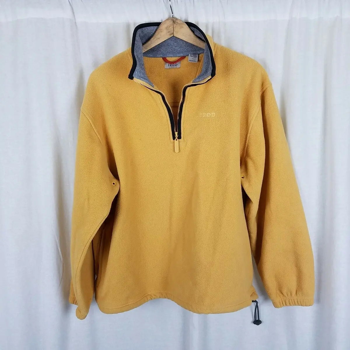 Vintage Izod Fleece 1/4 Zip Anorak Jacket Mens L Vented Armholes Yellow Gray 1