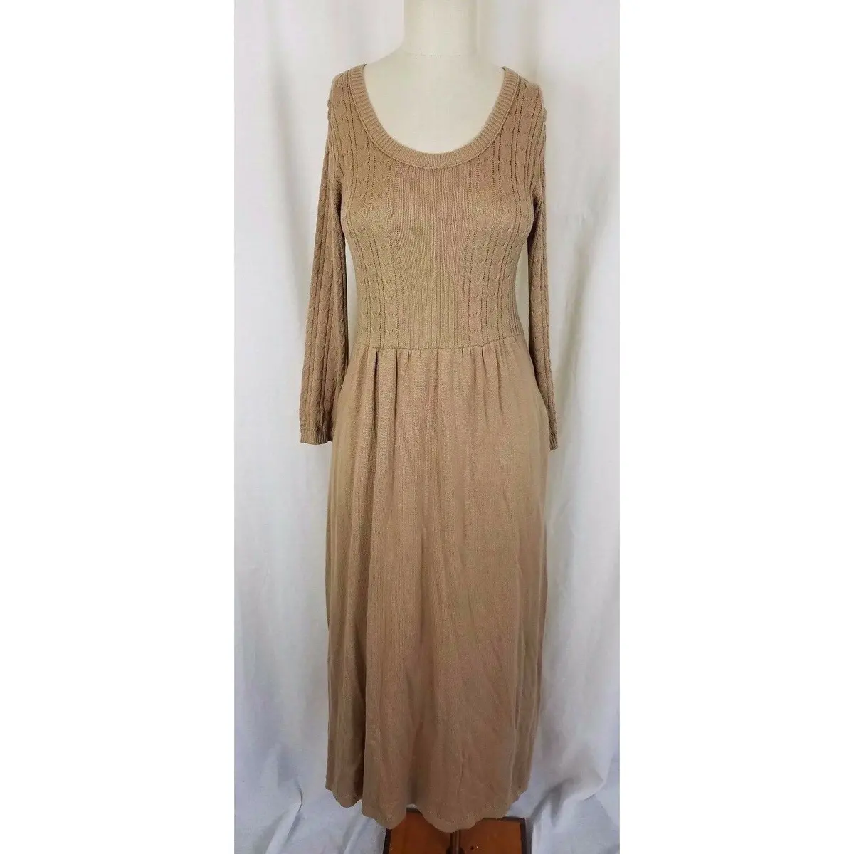 Rabbit Designs Scoop Neck Long Maxi Modest Duster Knit Sweater Dress Womens M 1
