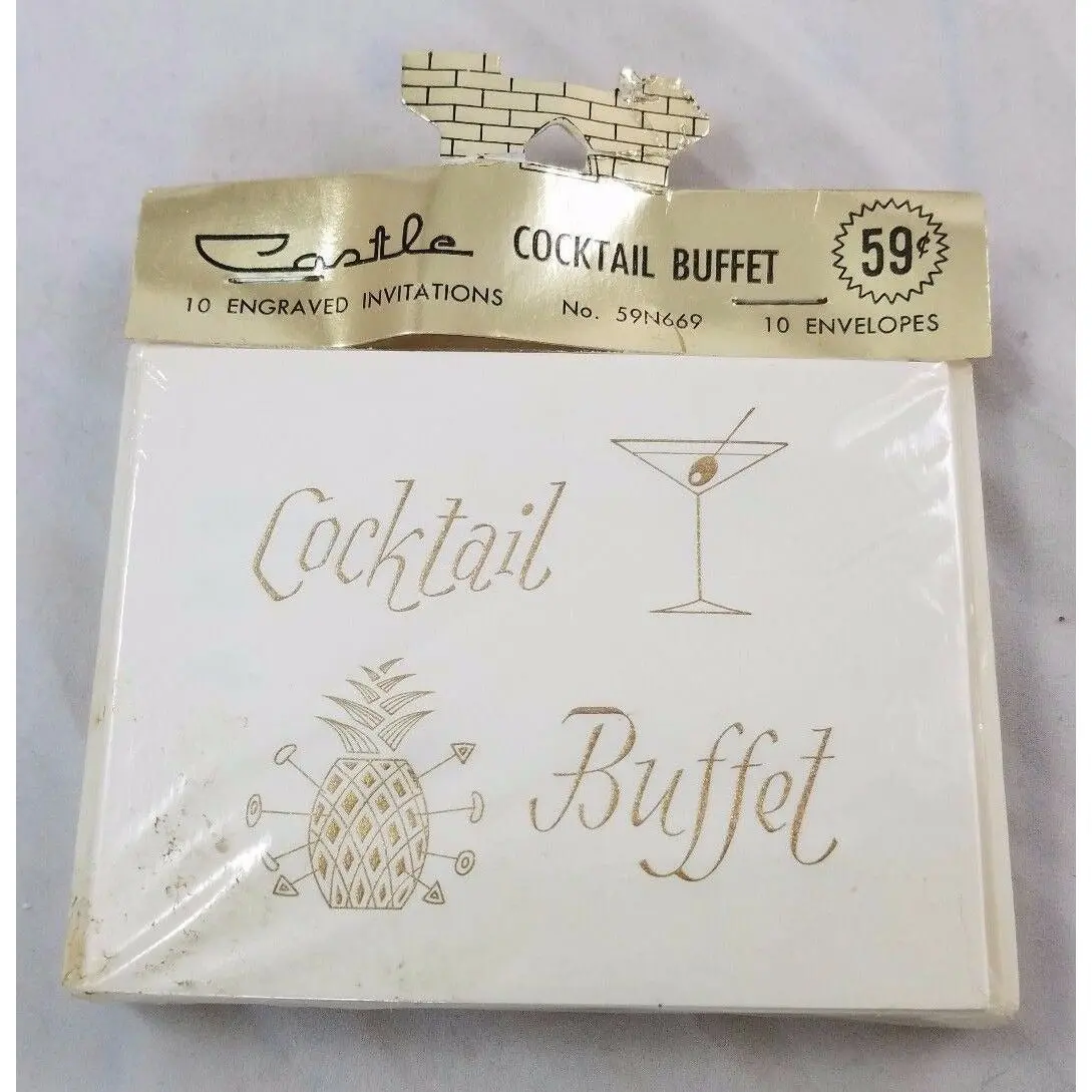 Vintage Mcm Castle Cocktail Buffet Invitations Tiki Martinis 50S Mid Century Usa 1