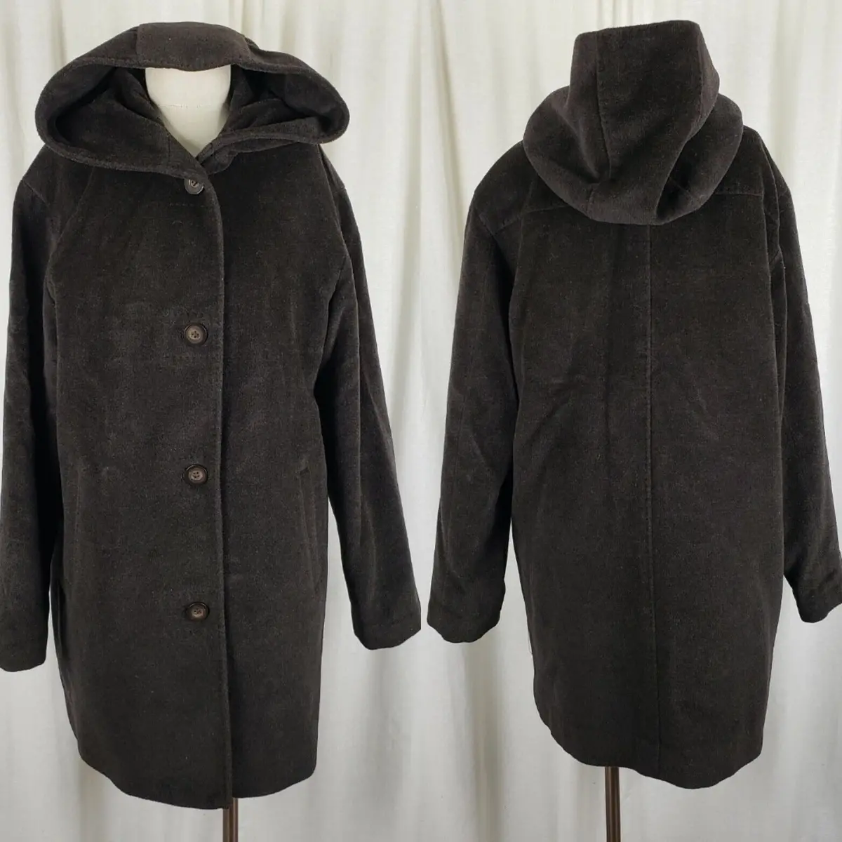 Jones New York Hooded Wool Midi Peacoat Coat Womens 6 Chocolate Brown G-Iii Long 1