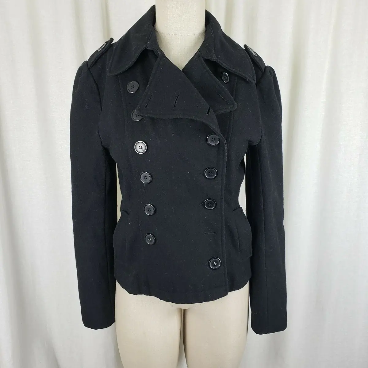 Rave Wool Cropped Military Double Breasted Peacoat Womens M Black Punk Rocker 1