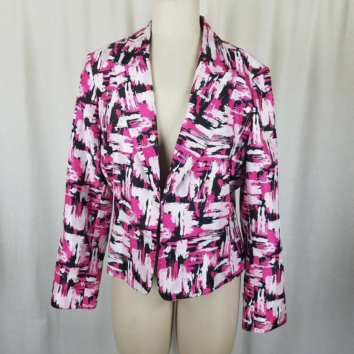 Jones New York Studio Separates Abstract Fuchsia Pink Jacket Blazer Womens 12 1