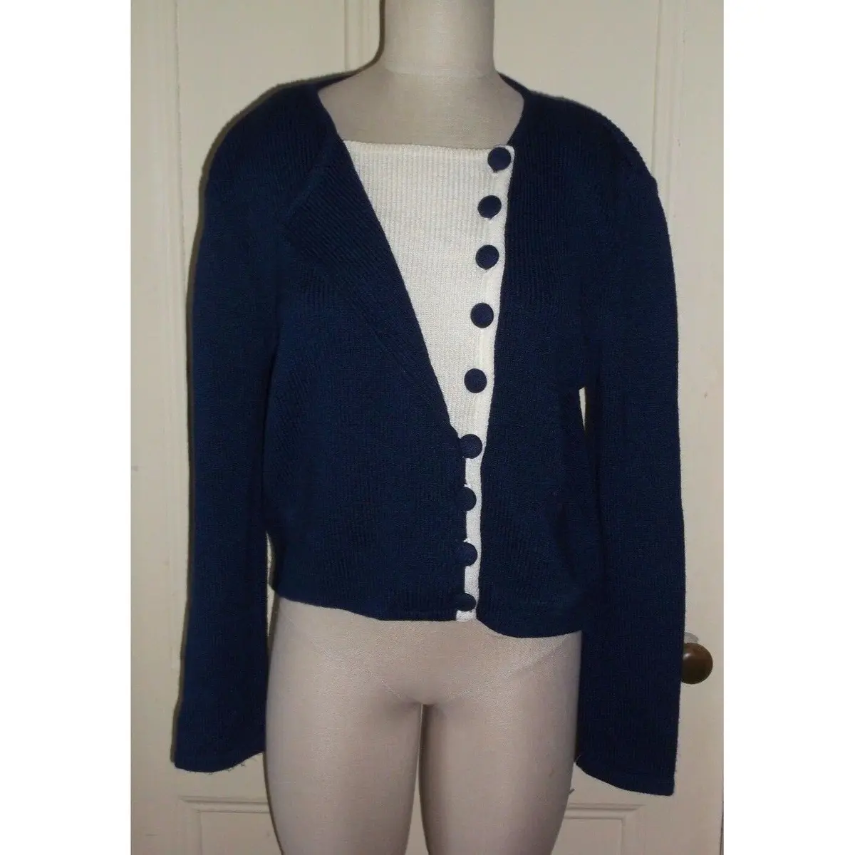 Acappella Tuxedo Jacket Santana Knit Sweater Jacket Womens 8 Canada Navy Blue 1
