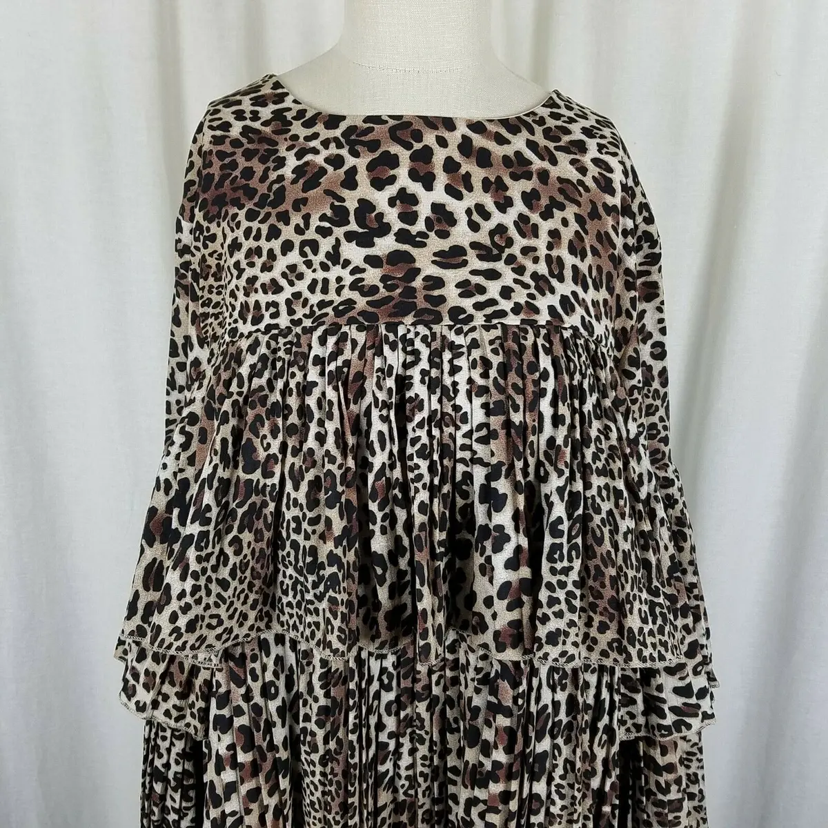 Missguided Animal Leopard Print Layered Tiered Swing Dress Womens 14 Plus Mini 2