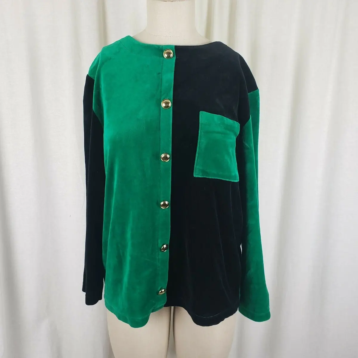 Vintage Russ The Knit Connection Velvet Shirt Jacket Top Womens M Colorblock 90S 1
