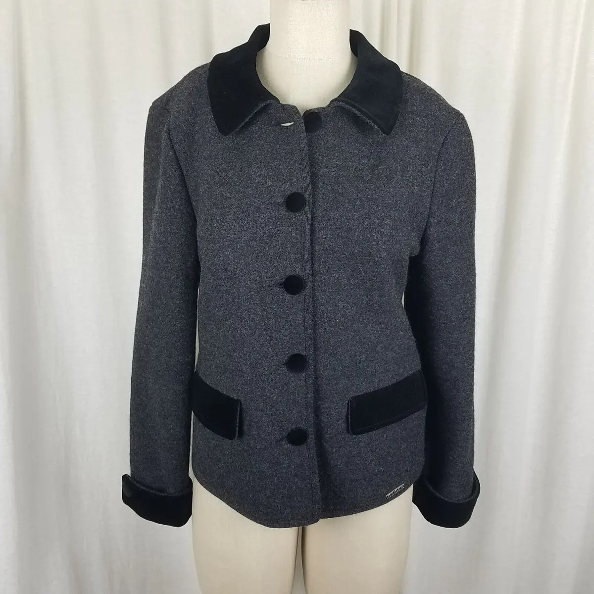 Geiger Collections Austria Boiled Wool Velvet Trim Jacket Blazer Womens 36 M L 1