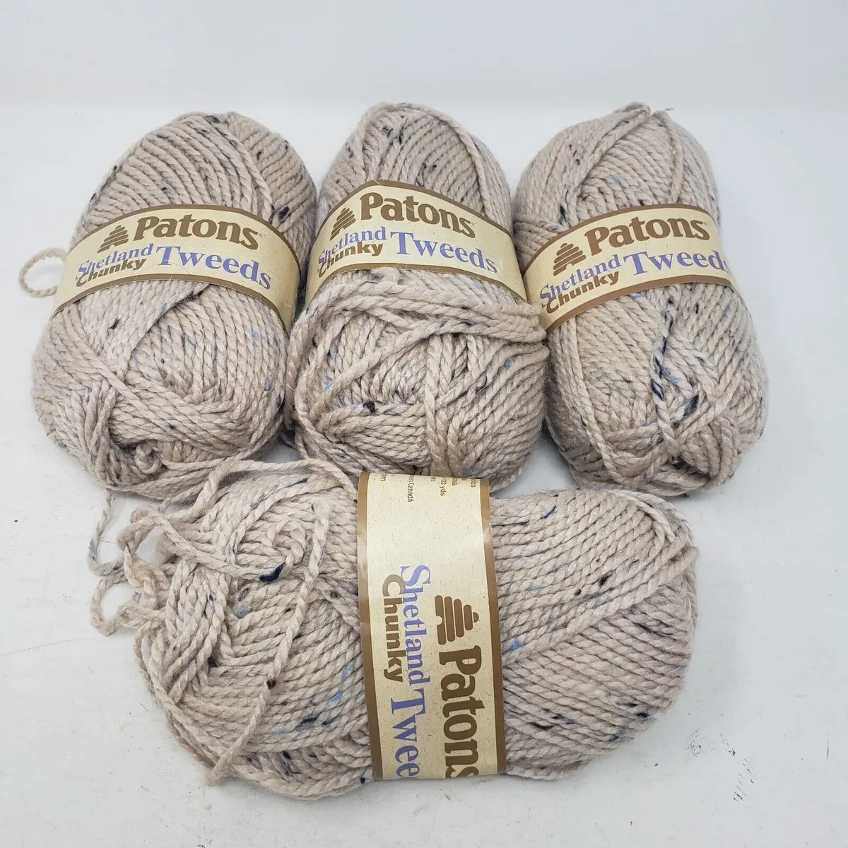Patons Shetland Chunky - 5 Tweeds Yarn 3 Ounce Skeins Biscuit Beige Wool Lot 4 1