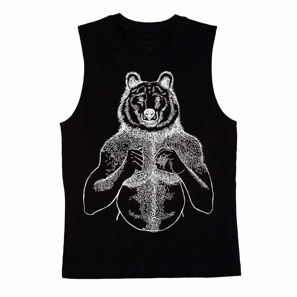 White Print Beefy Bear Sleeveless T-Shirt 1