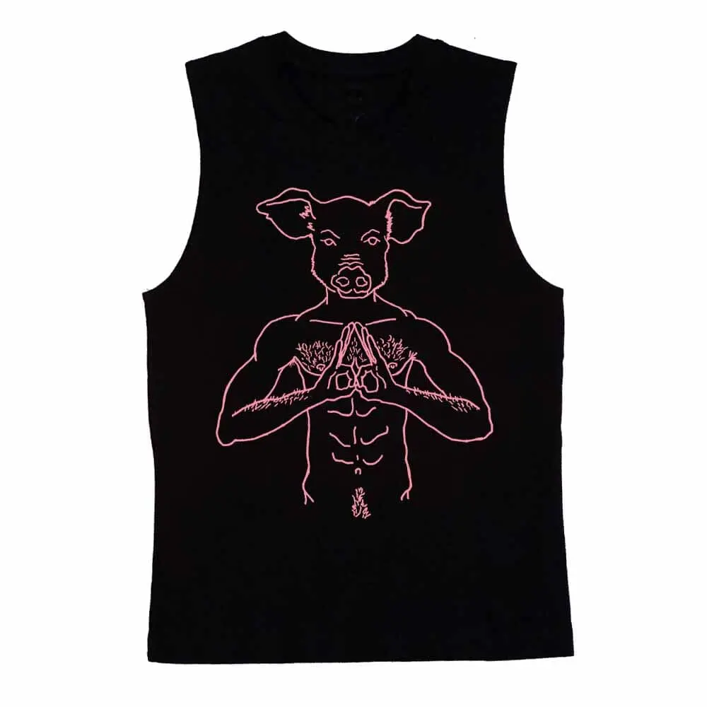 Pig Head Pink Print Sleeveless T-Shirt 1