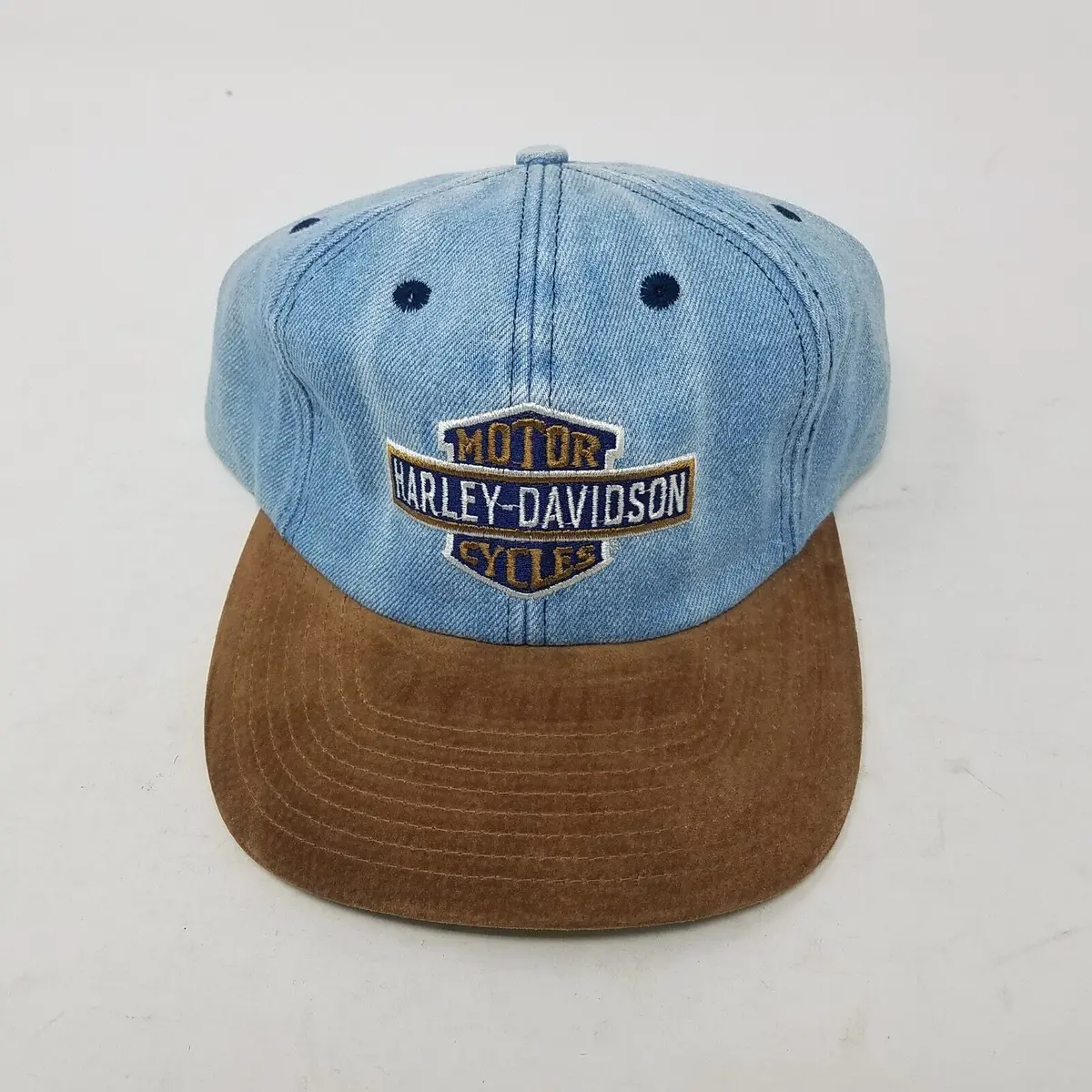 Vintage Harley Davidson Motorcycles Denim Suede Leather Baseball Hat Cap Mens 1