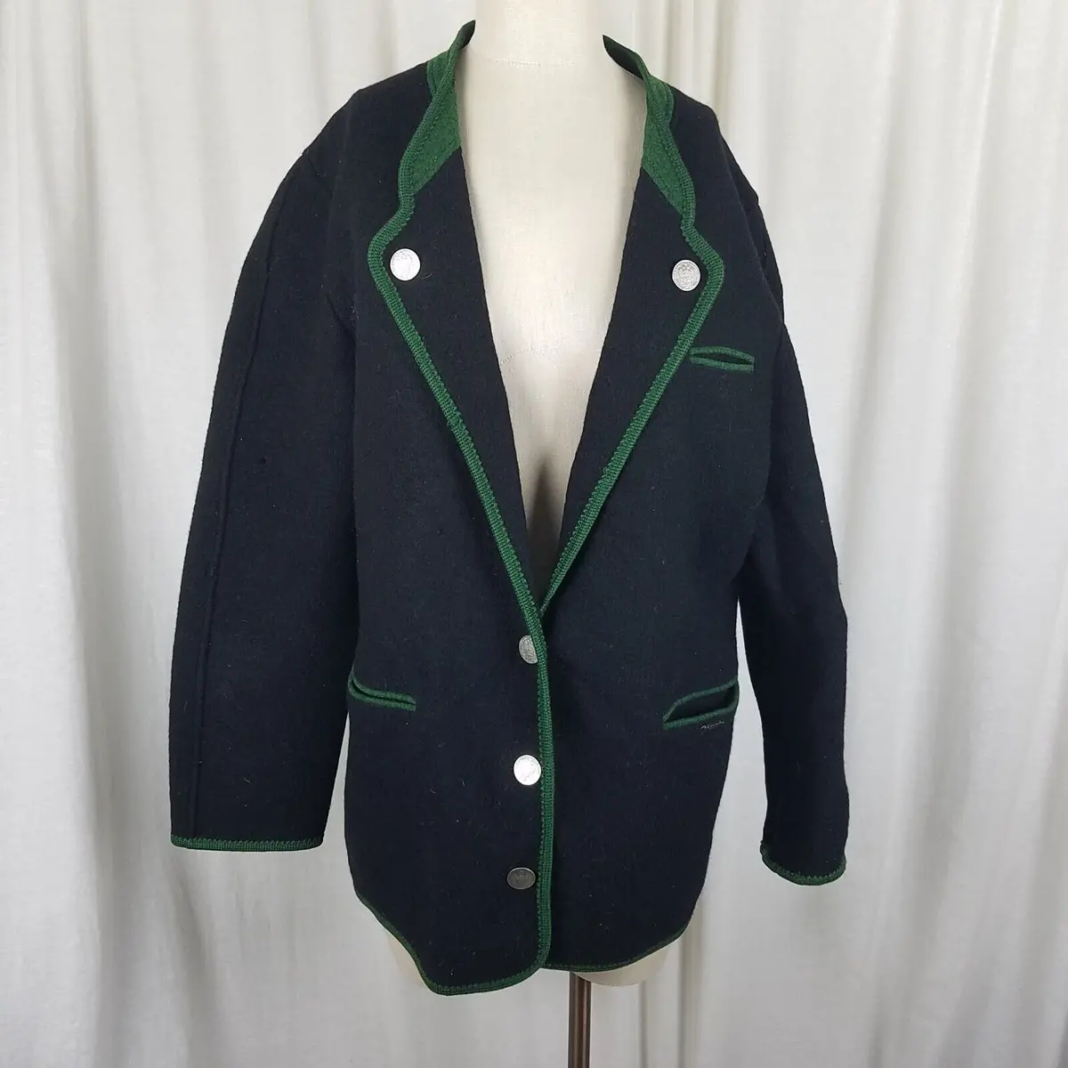 Geiger Austria Boiled Wool Shawl Collar Button Lapel Jacket Blazer Womens Xl 80S 1
