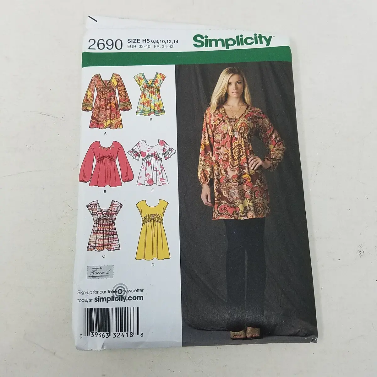 Simplicity Sewing Pattern 2690 Mini Dress Or Tunic Top Womens 6 8 10 12 14 Uncut 1