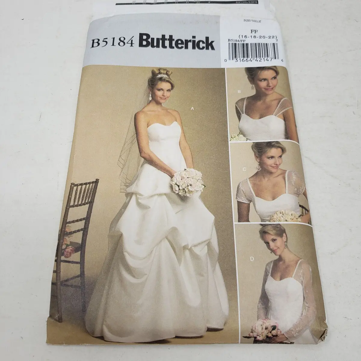 Vintage Butterick B5184 Sewing Pattern Tiered Wedding Dress 16-18-20-22 Bride 1